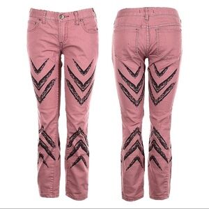 Free People Arrow Boho Print Dusty Rose Ankle Skinny Jeans Size 24